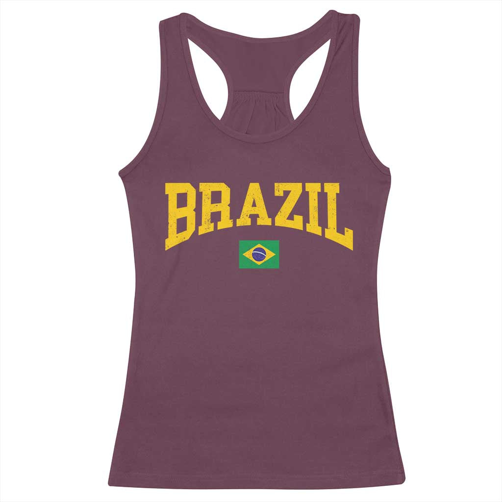 Brazil Football Throwback Design Vintage Brazilian Flag Jersey Style Racerback Tank Top