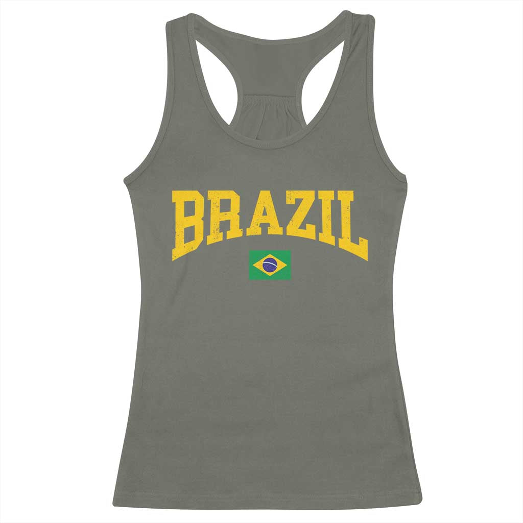Brazil Football Throwback Design Vintage Brazilian Flag Jersey Style Racerback Tank Top