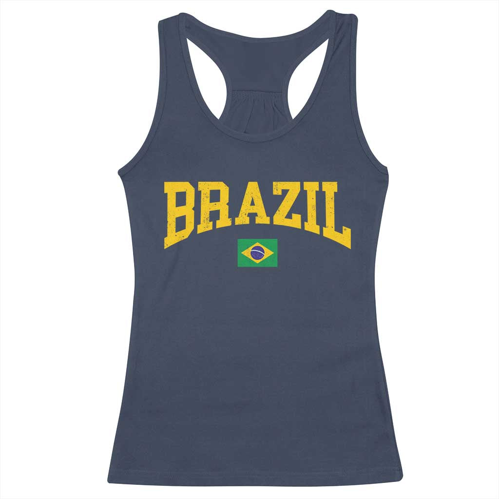 Brazil Football Throwback Design Vintage Brazilian Flag Jersey Style Racerback Tank Top