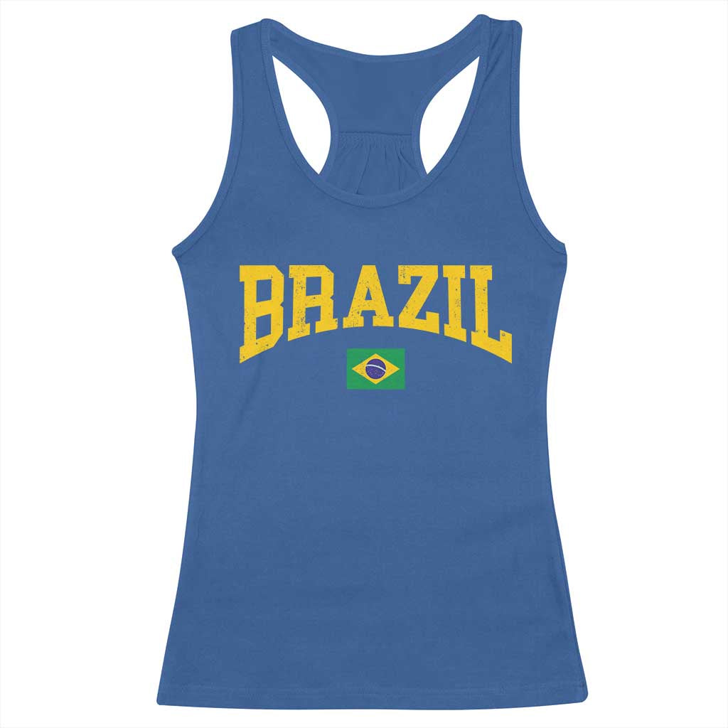 Brazil Football Throwback Design Vintage Brazilian Flag Jersey Style Racerback Tank Top