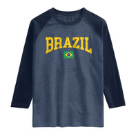 Brazil Football Throwback Design Vintage Brazilian Flag Jersey Style Raglan Shirt