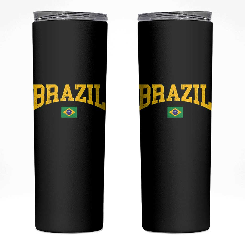 Brazil Football Throwback Design Vintage Brazilian Flag Jersey Style Skinny Tumbler