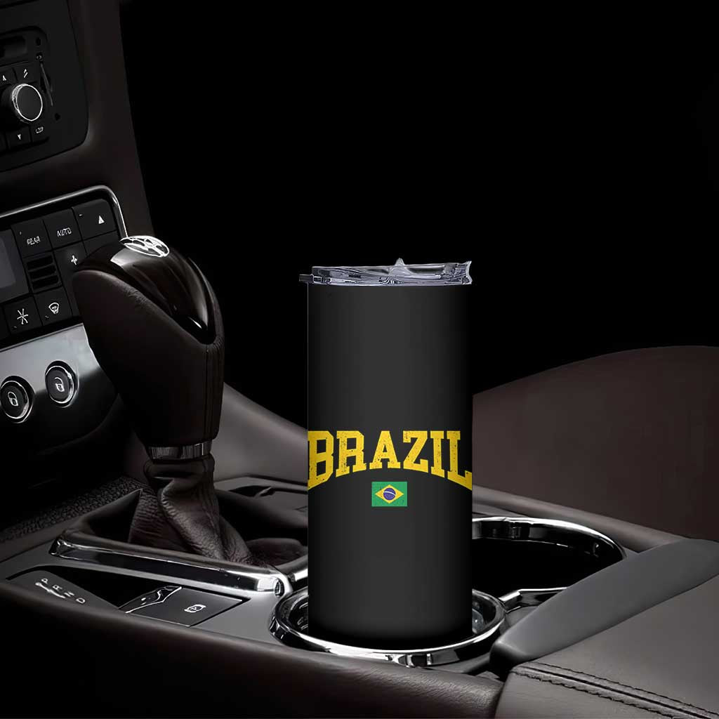 Brazil Football Throwback Design Vintage Brazilian Flag Jersey Style Skinny Tumbler