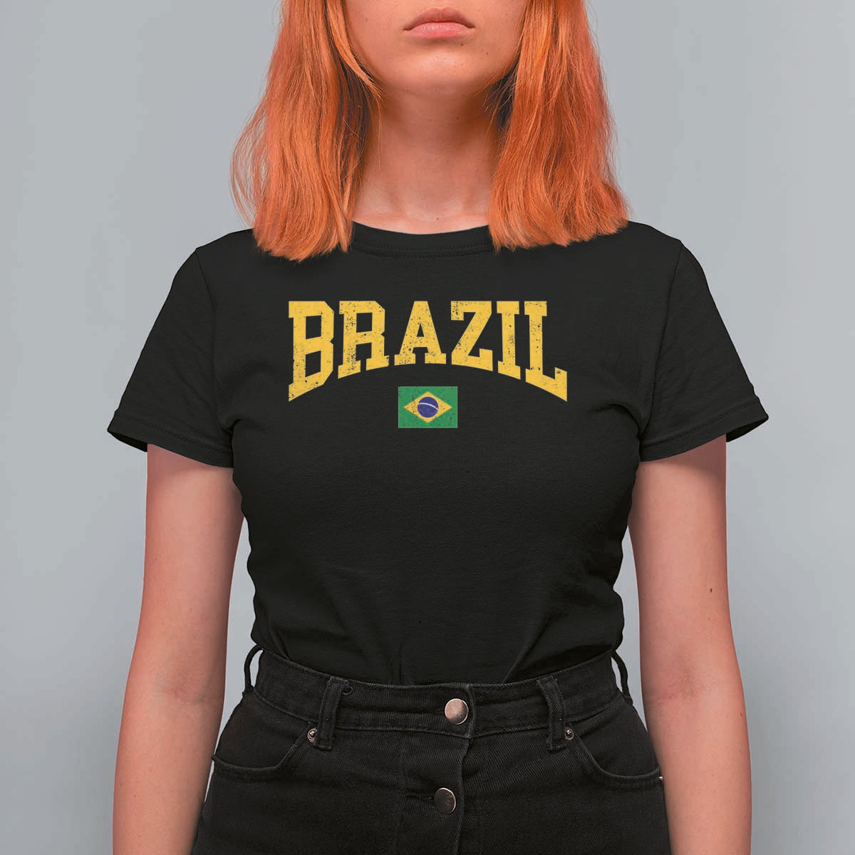 Brazil Football Throwback Design Vintage Brazilian Flag Jersey Style T Shirt For Women