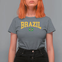 Brazil Football Throwback Design Vintage Brazilian Flag Jersey Style T Shirt For Women