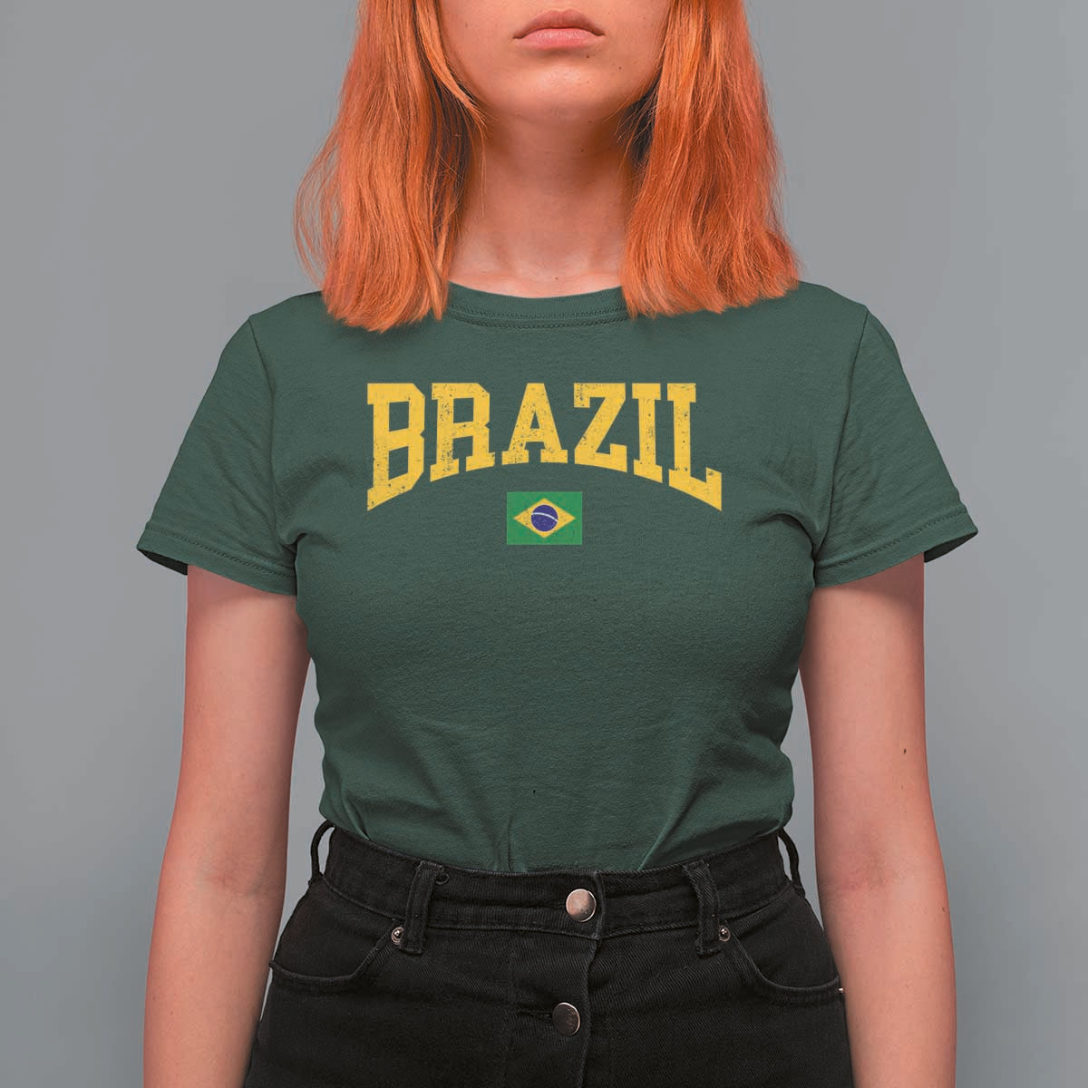 Brazil Football Throwback Design Vintage Brazilian Flag Jersey Style T Shirt For Women