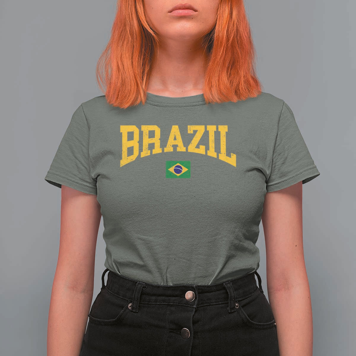 Brazil Football Throwback Design Vintage Brazilian Flag Jersey Style T Shirt For Women