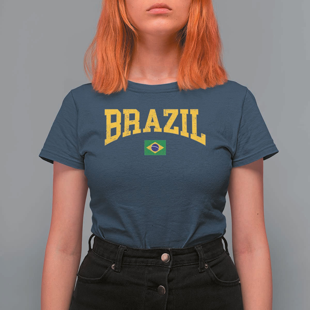 Brazil Football Throwback Design Vintage Brazilian Flag Jersey Style T Shirt For Women