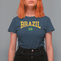 Brazil Football Throwback Design Vintage Brazilian Flag Jersey Style T Shirt For Women