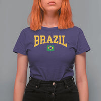 Brazil Football Throwback Design Vintage Brazilian Flag Jersey Style T Shirt For Women