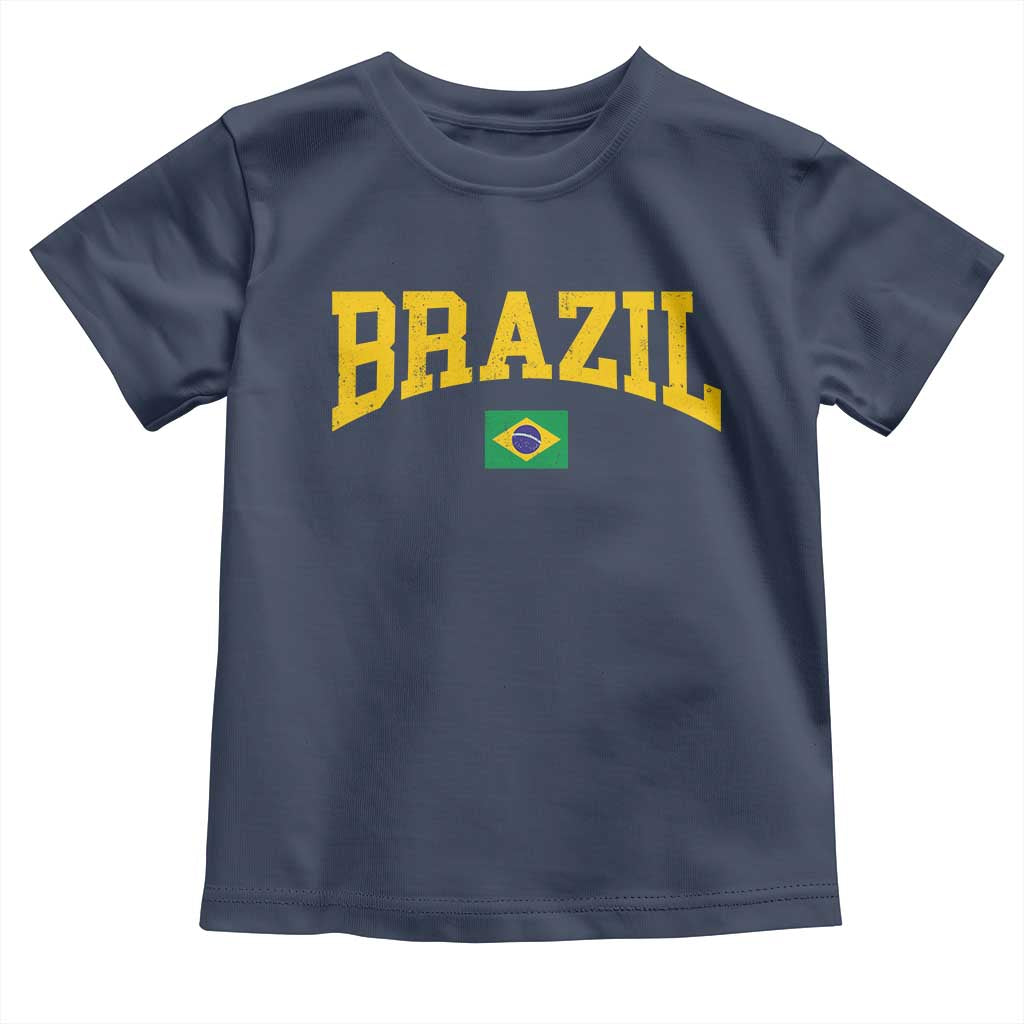 Brazil Football Throwback Design Vintage Brazilian Flag Jersey Style Toddler T Shirt