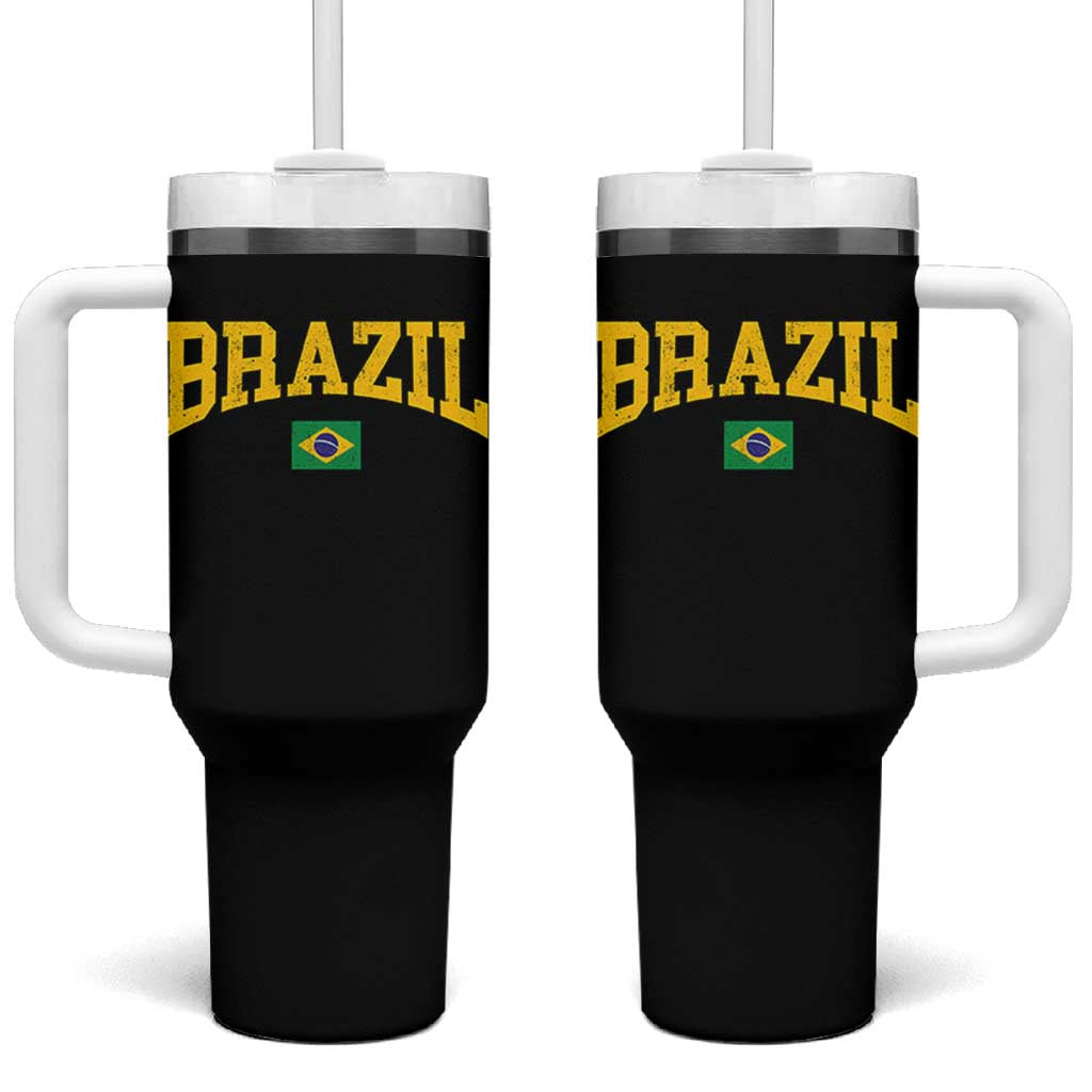 Brazil Football Throwback Design Vintage Brazilian Flag Jersey Style Tumbler With Handle