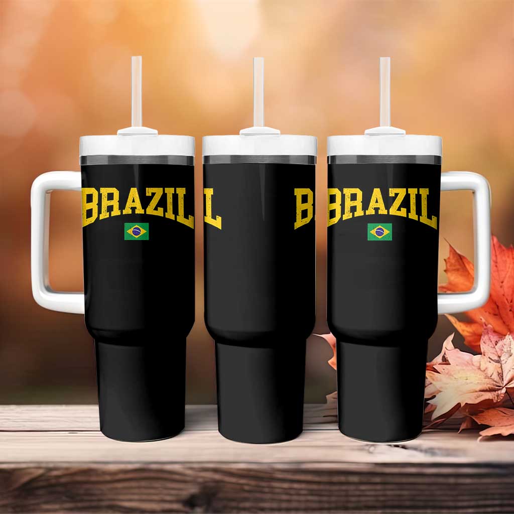 Brazil Football Throwback Design Vintage Brazilian Flag Jersey Style Tumbler With Handle