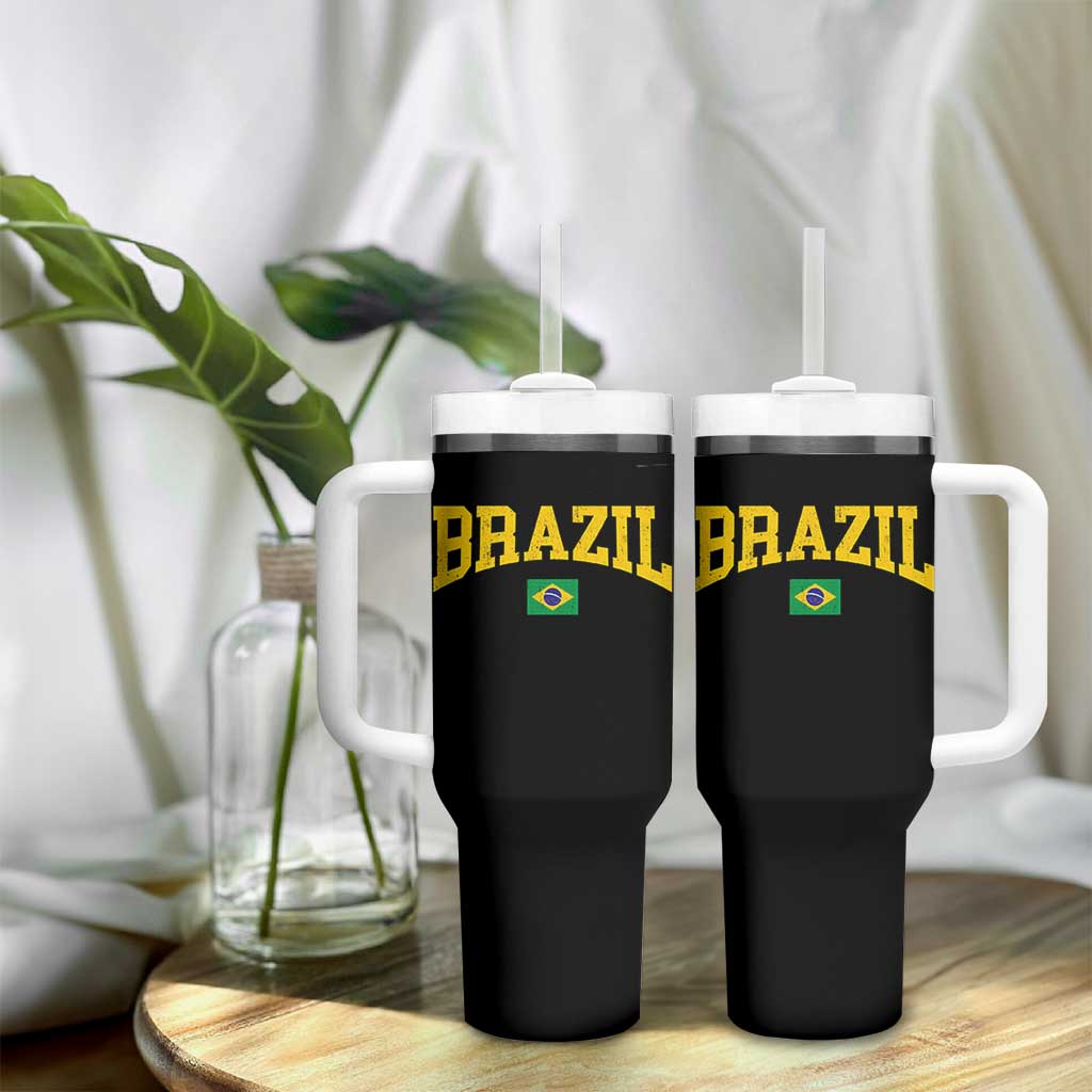 Brazil Football Throwback Design Vintage Brazilian Flag Jersey Style Tumbler With Handle