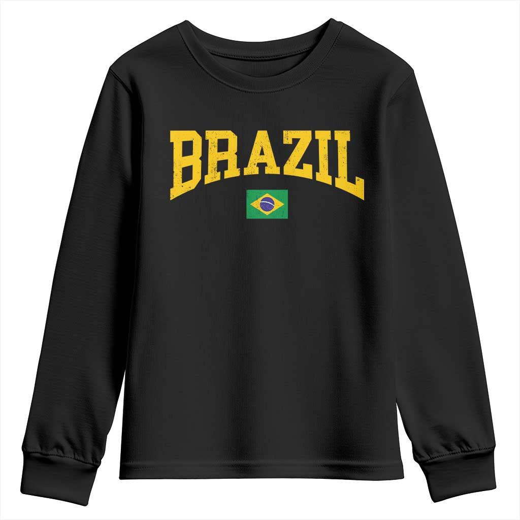 Brazil Football Throwback Design Vintage Brazilian Flag Jersey Style Youth Sweatshirt