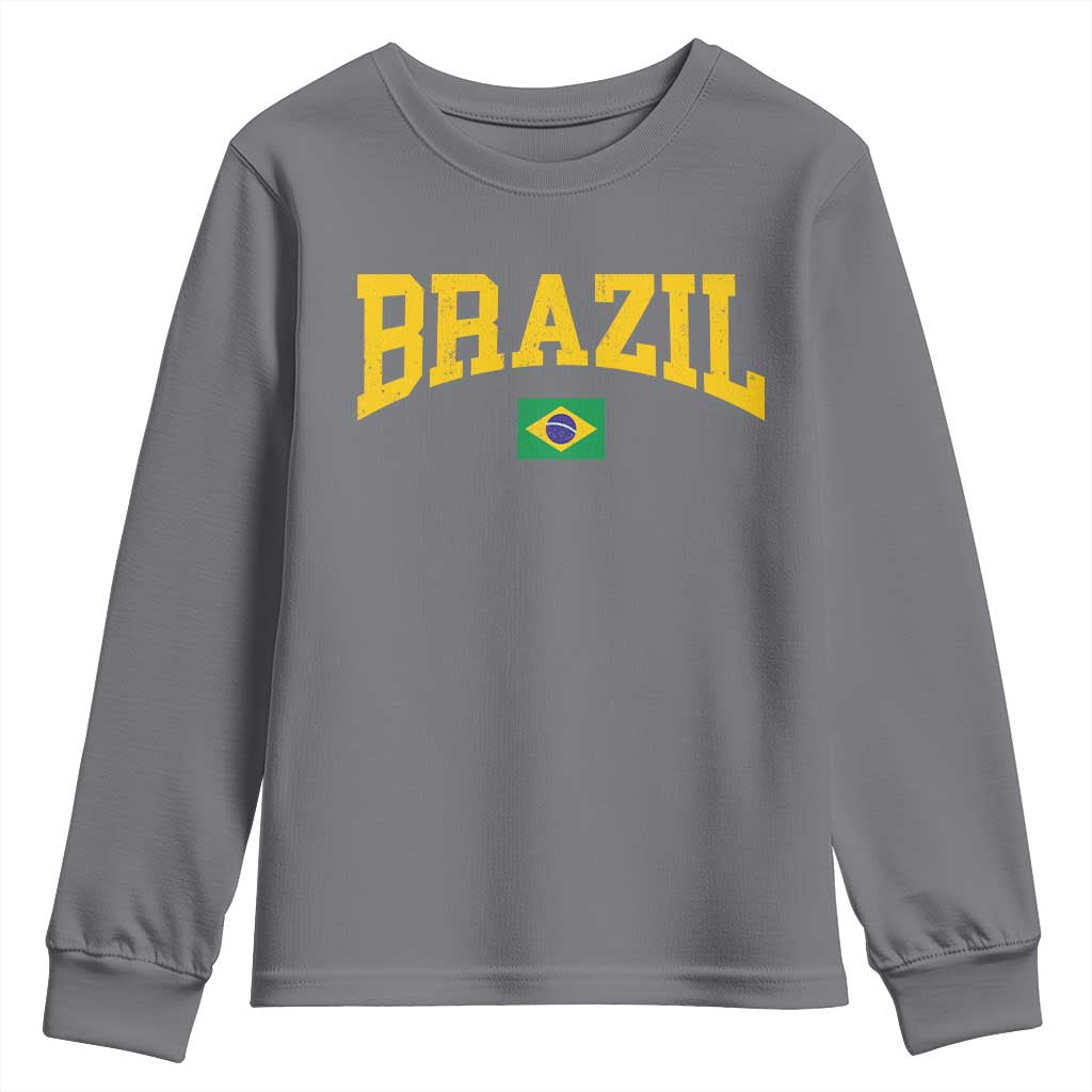 Brazil Football Throwback Design Vintage Brazilian Flag Jersey Style Youth Sweatshirt