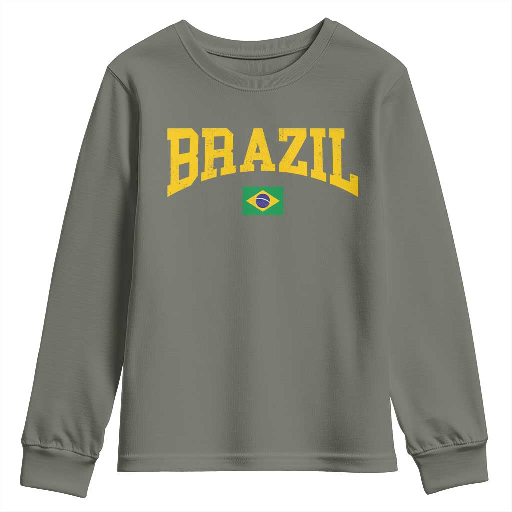 Brazil Football Throwback Design Vintage Brazilian Flag Jersey Style Youth Sweatshirt