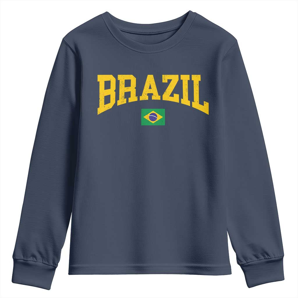 Brazil Football Throwback Design Vintage Brazilian Flag Jersey Style Youth Sweatshirt