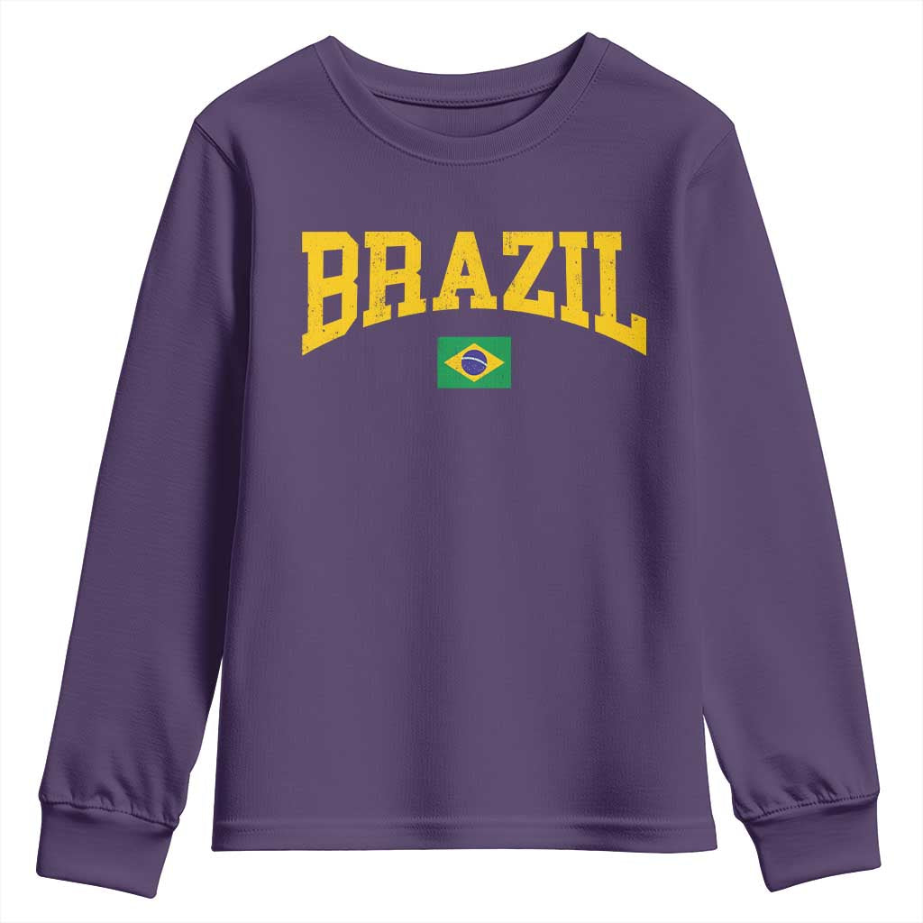 Brazil Football Throwback Design Vintage Brazilian Flag Jersey Style Youth Sweatshirt