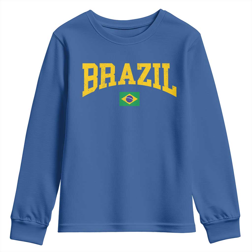 Brazil Football Throwback Design Vintage Brazilian Flag Jersey Style Youth Sweatshirt