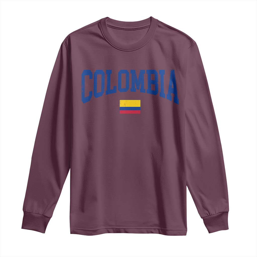 Colombia Football Throwback Design Vintage Colombian Flag Jersey Style Long Sleeve Shirt
