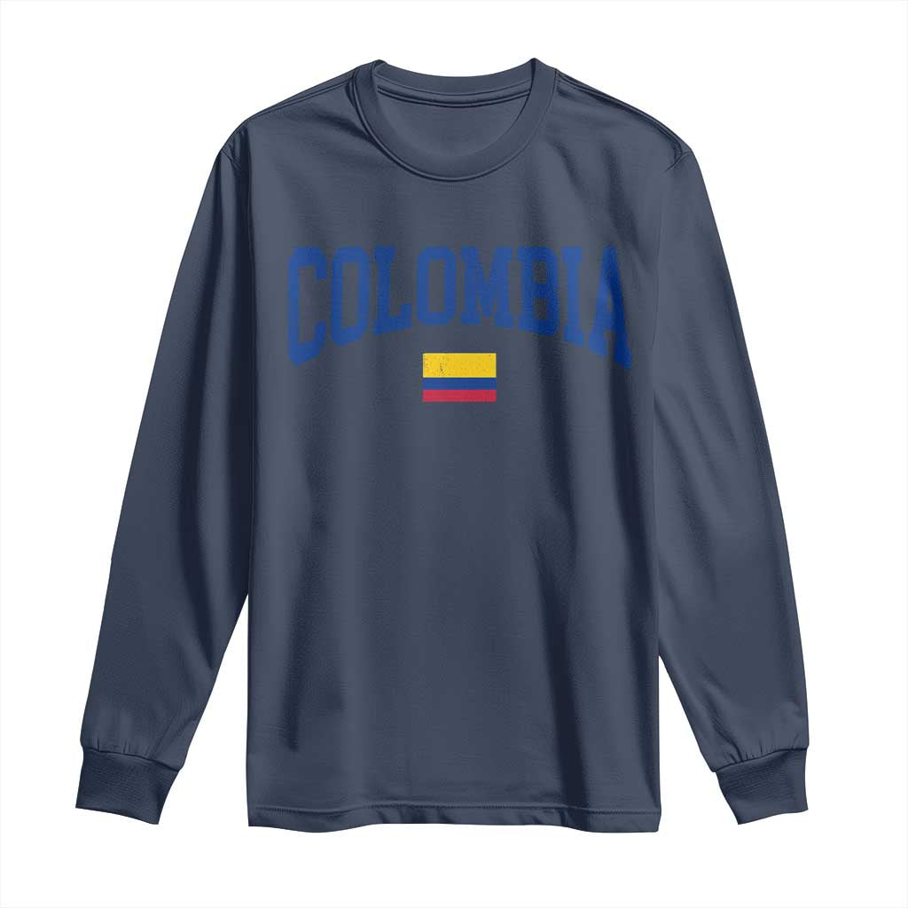 Colombia Football Throwback Design Vintage Colombian Flag Jersey Style Long Sleeve Shirt