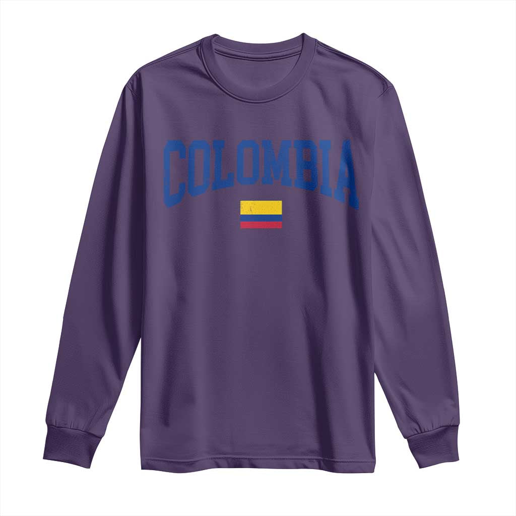 Colombia Football Throwback Design Vintage Colombian Flag Jersey Style Long Sleeve Shirt