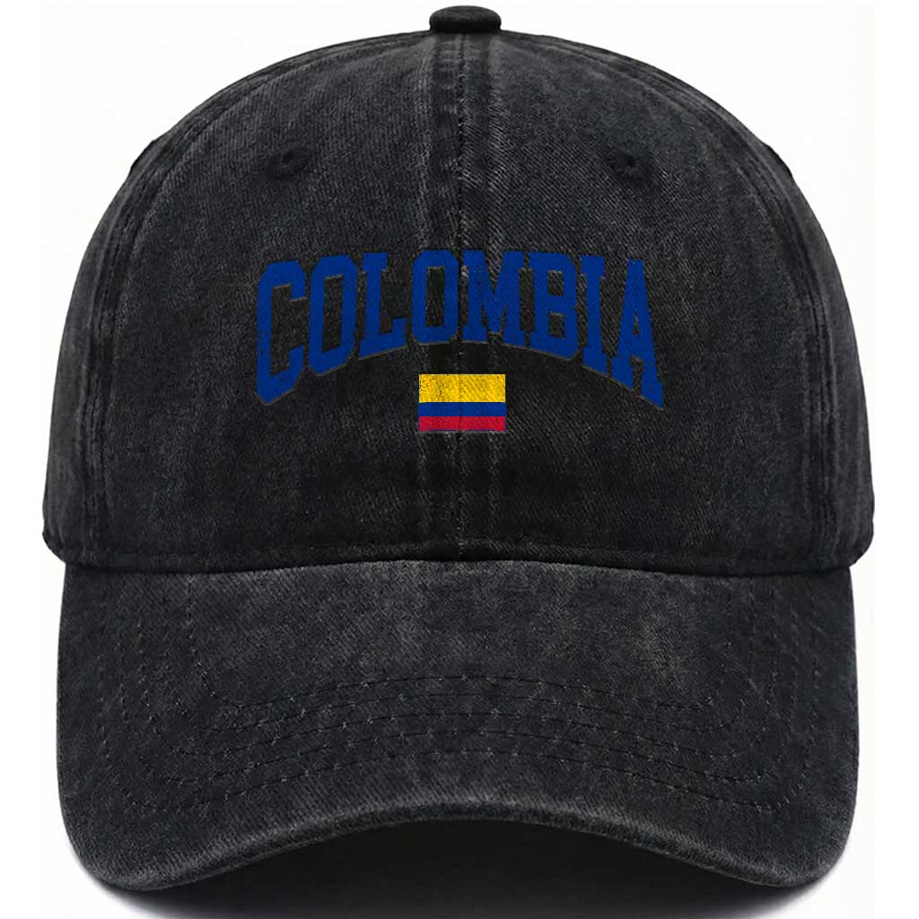 Colombia Football Throwback Design Vintage Colombian Flag Jersey Style Washed Cotton Baseball Cap
