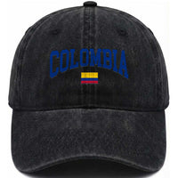 Colombia Football Throwback Design Vintage Colombian Flag Jersey Style Washed Cotton Baseball Cap
