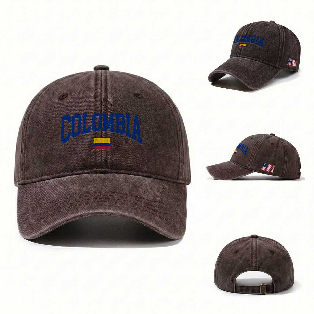 Colombia Football Throwback Design Vintage Colombian Flag Jersey Style Washed Cotton Baseball Cap