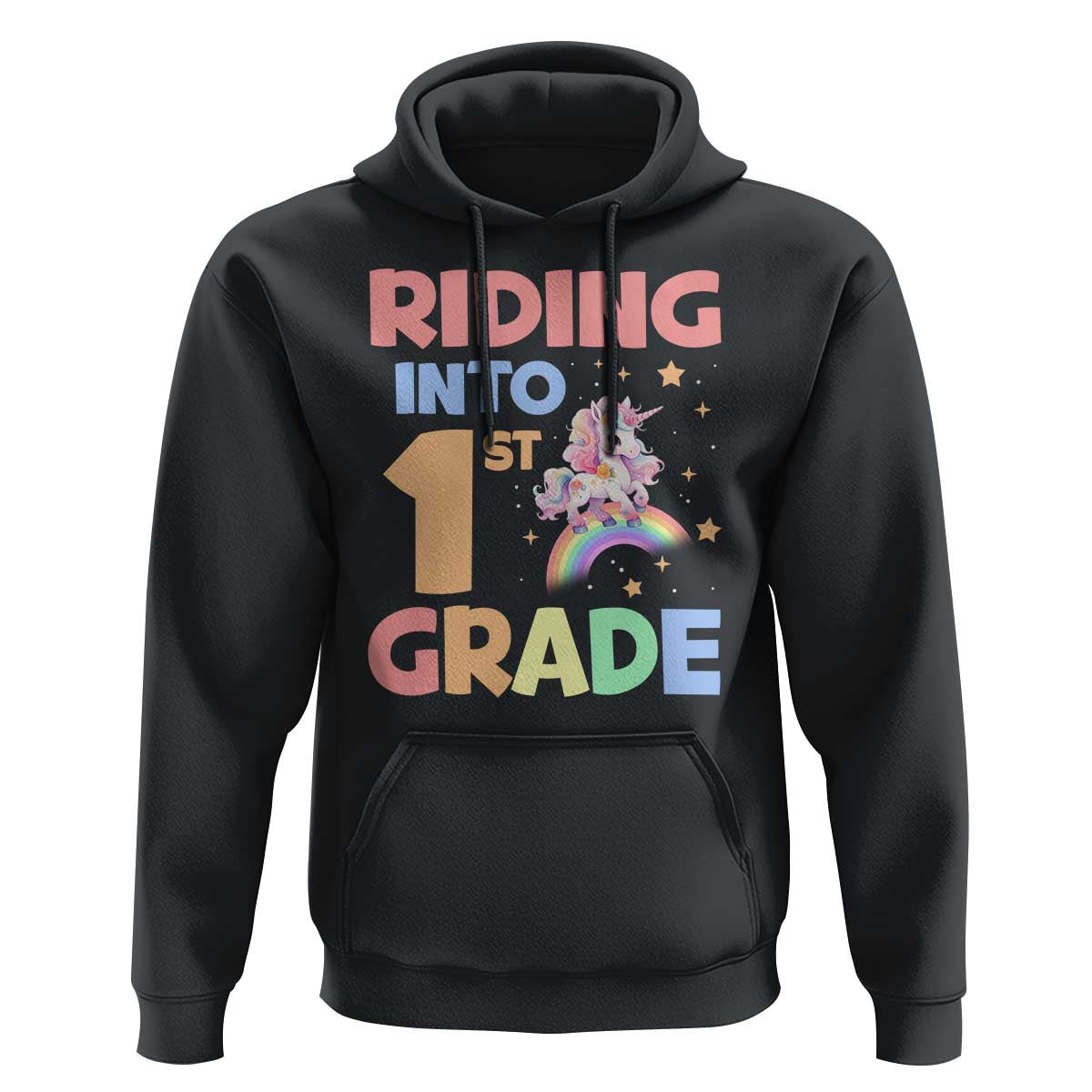 Back To School Unicorn Hoodie Riding Into 1st Grade Rainbow Star - Wonder Print Shop