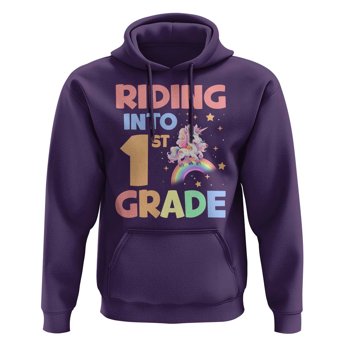 Back To School Unicorn Hoodie Riding Into 1st Grade Rainbow Star - Wonder Print Shop