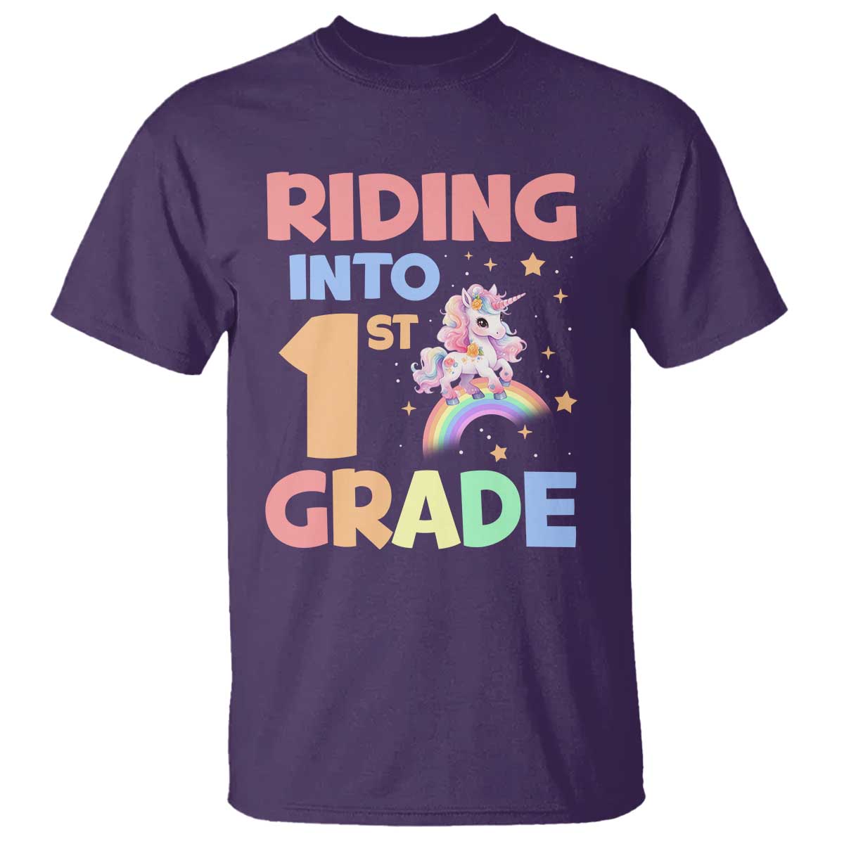 Back To School Unicorn T Shirt Riding Into 1st Grade Rainbow Star - Wonder Print Shop