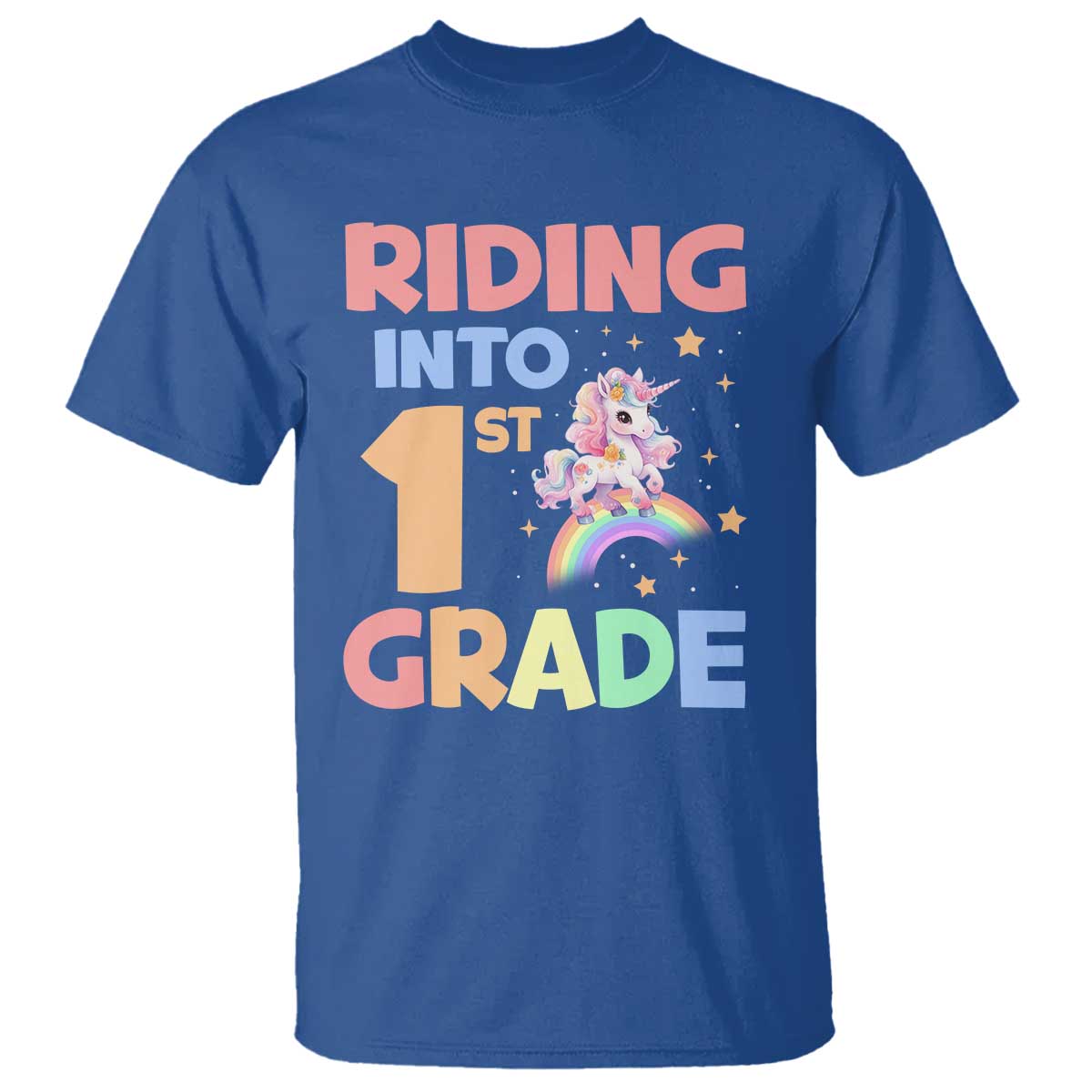 Back To School Unicorn T Shirt Riding Into 1st Grade Rainbow Star - Wonder Print Shop