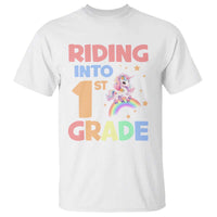 Back To School Unicorn T Shirt Riding Into 1st Grade Rainbow Star - Wonder Print Shop
