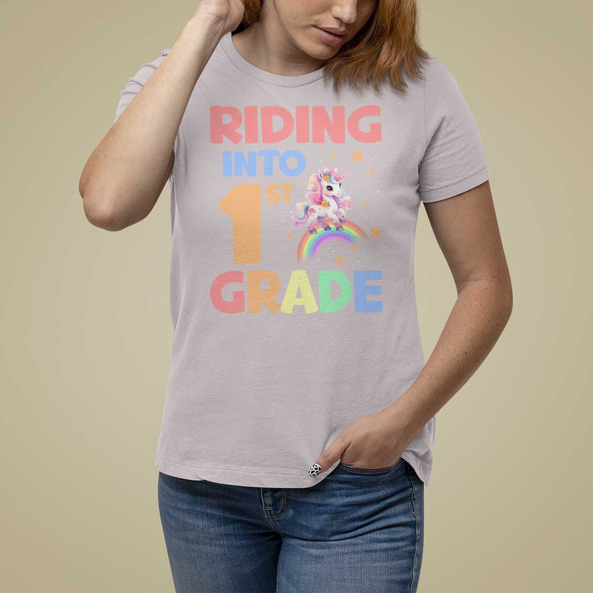 Back To School Unicorn T Shirt For Women Riding Into 1st Grade Rainbow Star - Wonder Print Shop