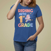 Back To School Unicorn T Shirt For Women Riding Into 1st Grade Rainbow Star - Wonder Print Shop