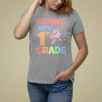 Back To School Unicorn T Shirt For Women Riding Into 1st Grade Rainbow Star - Wonder Print Shop