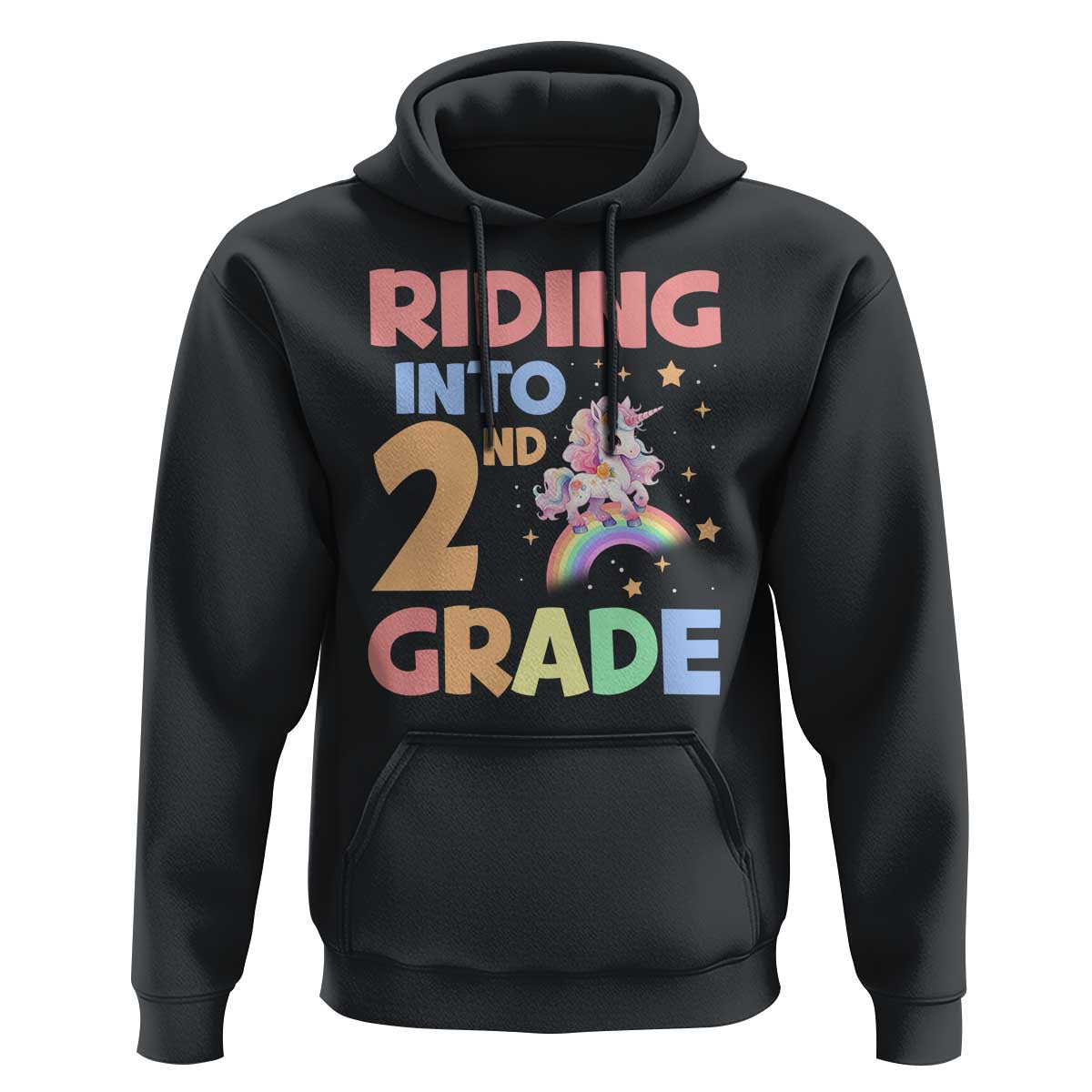 Back To School Unicorn Hoodie Riding Into 2nd Grade Rainbow Star - Wonder Print Shop