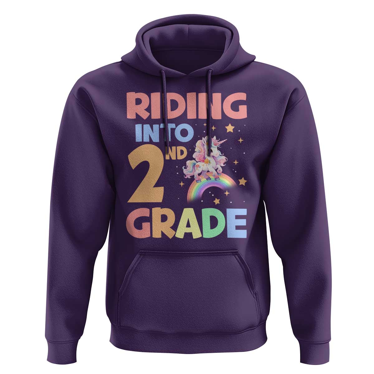 Back To School Unicorn Hoodie Riding Into 2nd Grade Rainbow Star - Wonder Print Shop