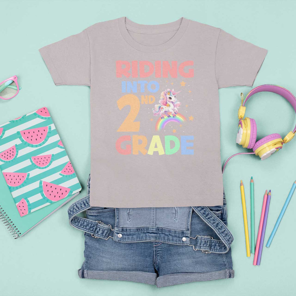 Back To School Unicorn T Shirt For Kid Riding Into 2nd Grade Rainbow Star - Wonder Print Shop