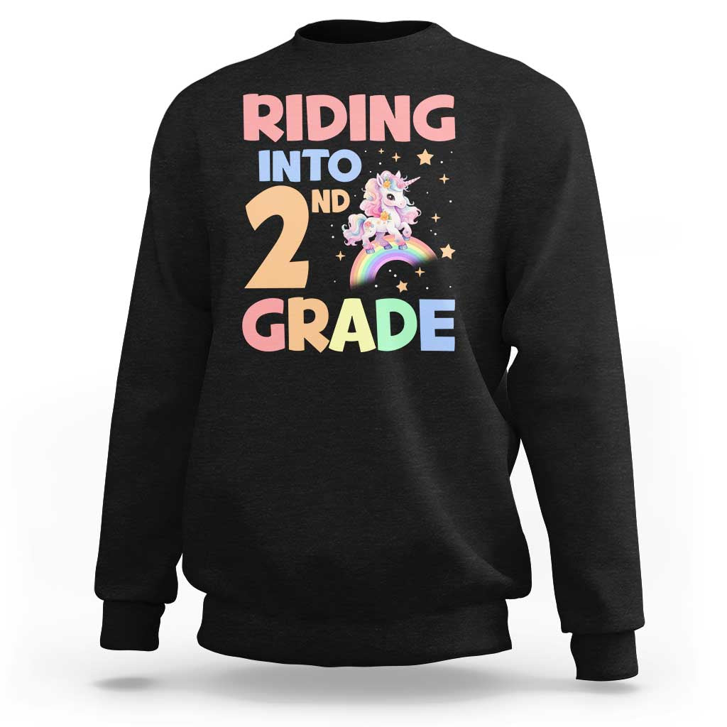 Back To School Unicorn Sweatshirt Riding Into 2nd Grade Rainbow Star - Wonder Print Shop