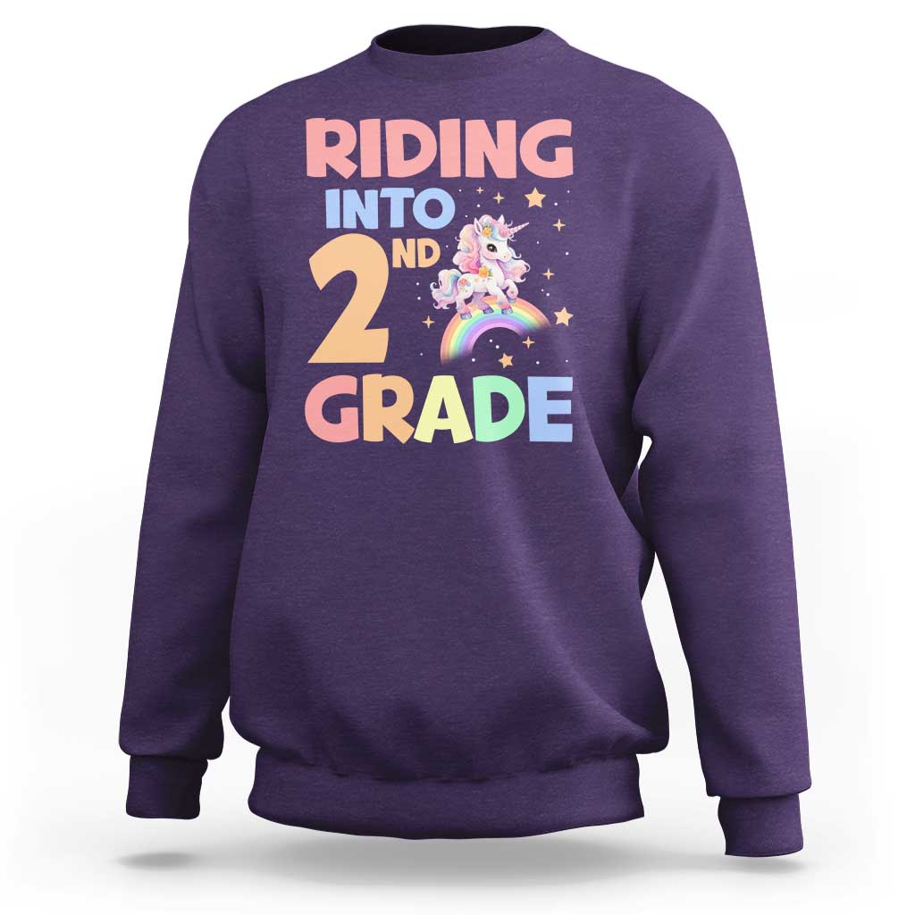 Back To School Unicorn Sweatshirt Riding Into 2nd Grade Rainbow Star - Wonder Print Shop