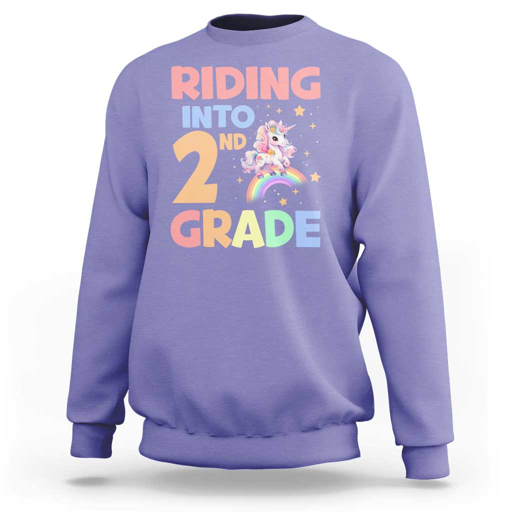 Back To School Unicorn Sweatshirt Riding Into 2nd Grade Rainbow Star - Wonder Print Shop