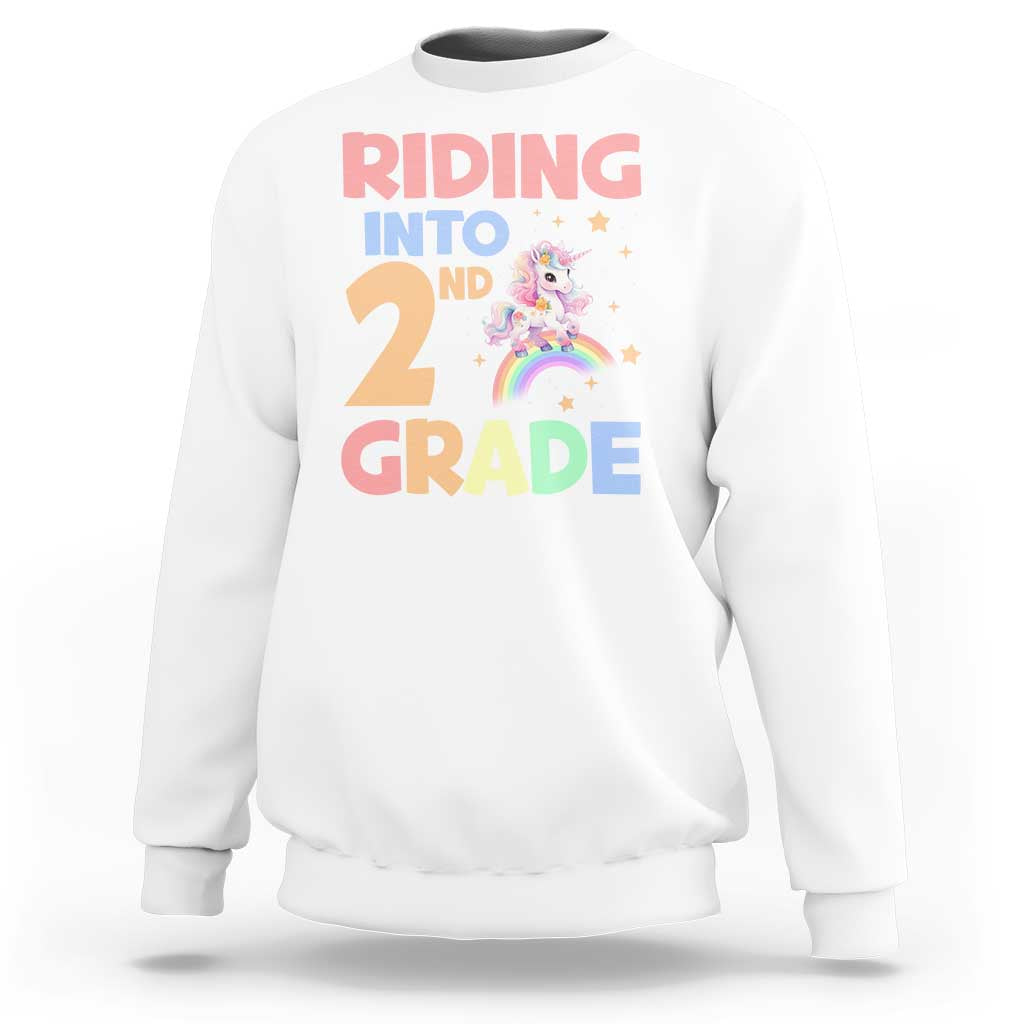 Back To School Unicorn Sweatshirt Riding Into 2nd Grade Rainbow Star - Wonder Print Shop