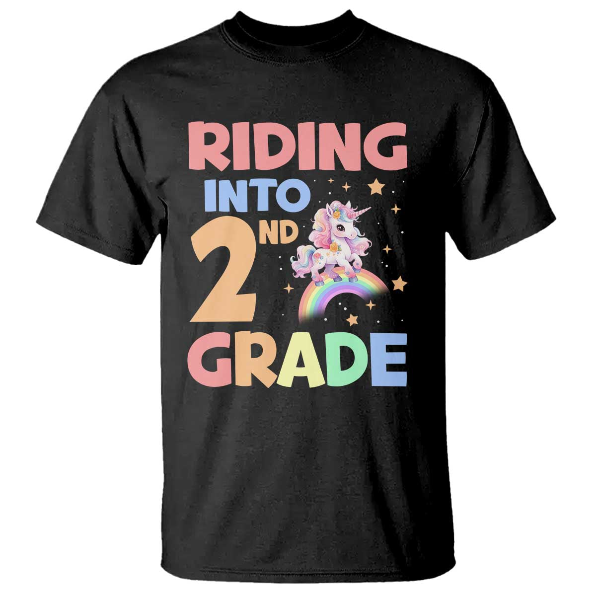 Back To School Unicorn T Shirt Riding Into 2nd Grade Rainbow Star - Wonder Print Shop