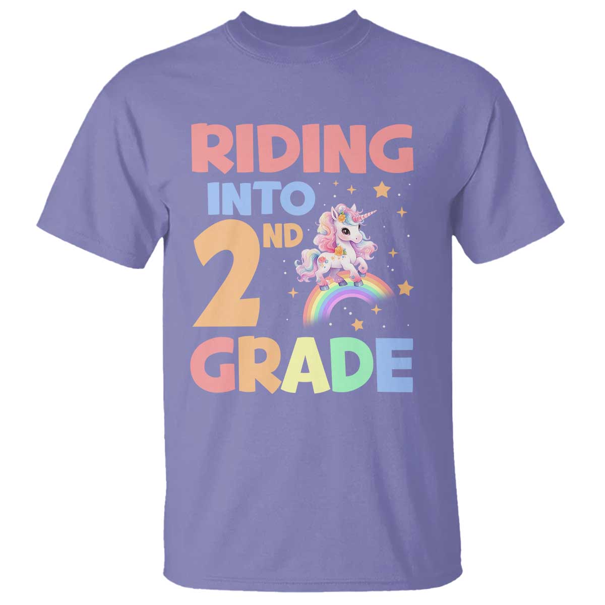 Back To School Unicorn T Shirt Riding Into 2nd Grade Rainbow Star - Wonder Print Shop