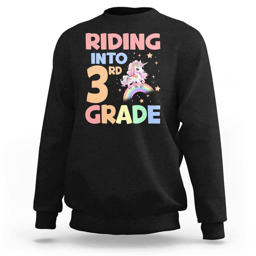 Back To School Unicorn Sweatshirt Riding Into 3rd Grade Rainbow Star - Wonder Print Shop