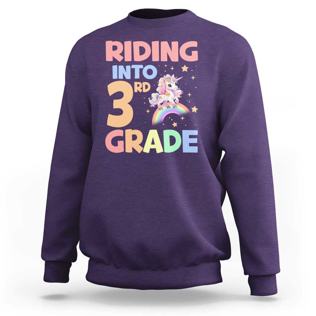 Back To School Unicorn Sweatshirt Riding Into 3rd Grade Rainbow Star - Wonder Print Shop