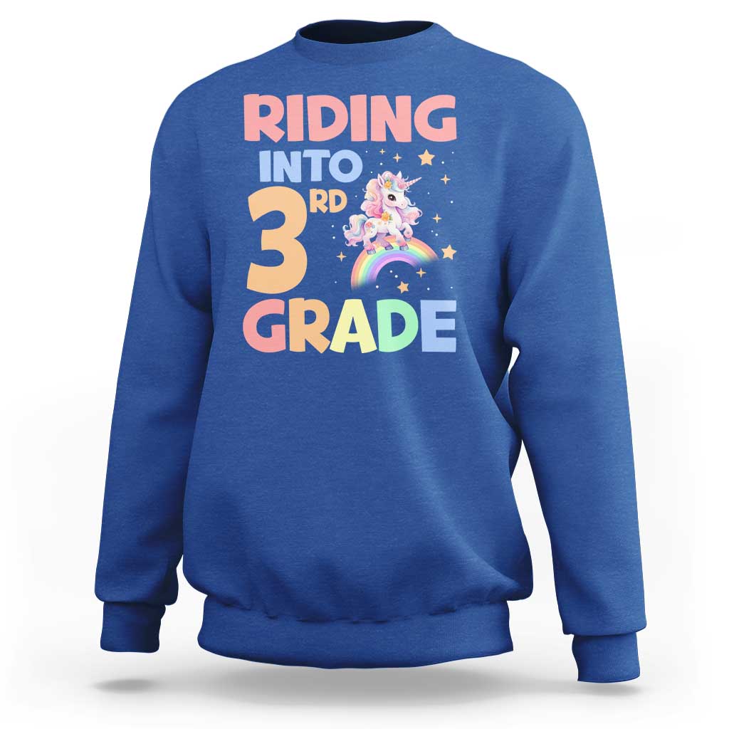 Back To School Unicorn Sweatshirt Riding Into 3rd Grade Rainbow Star - Wonder Print Shop